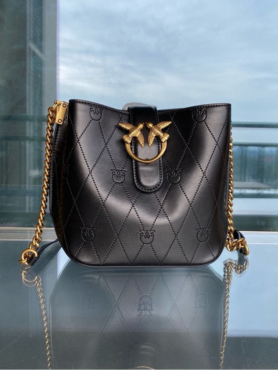 Pinko Handbags - Pinko Black Quilted Leather Crossbody with Gold Love Birds Hardware